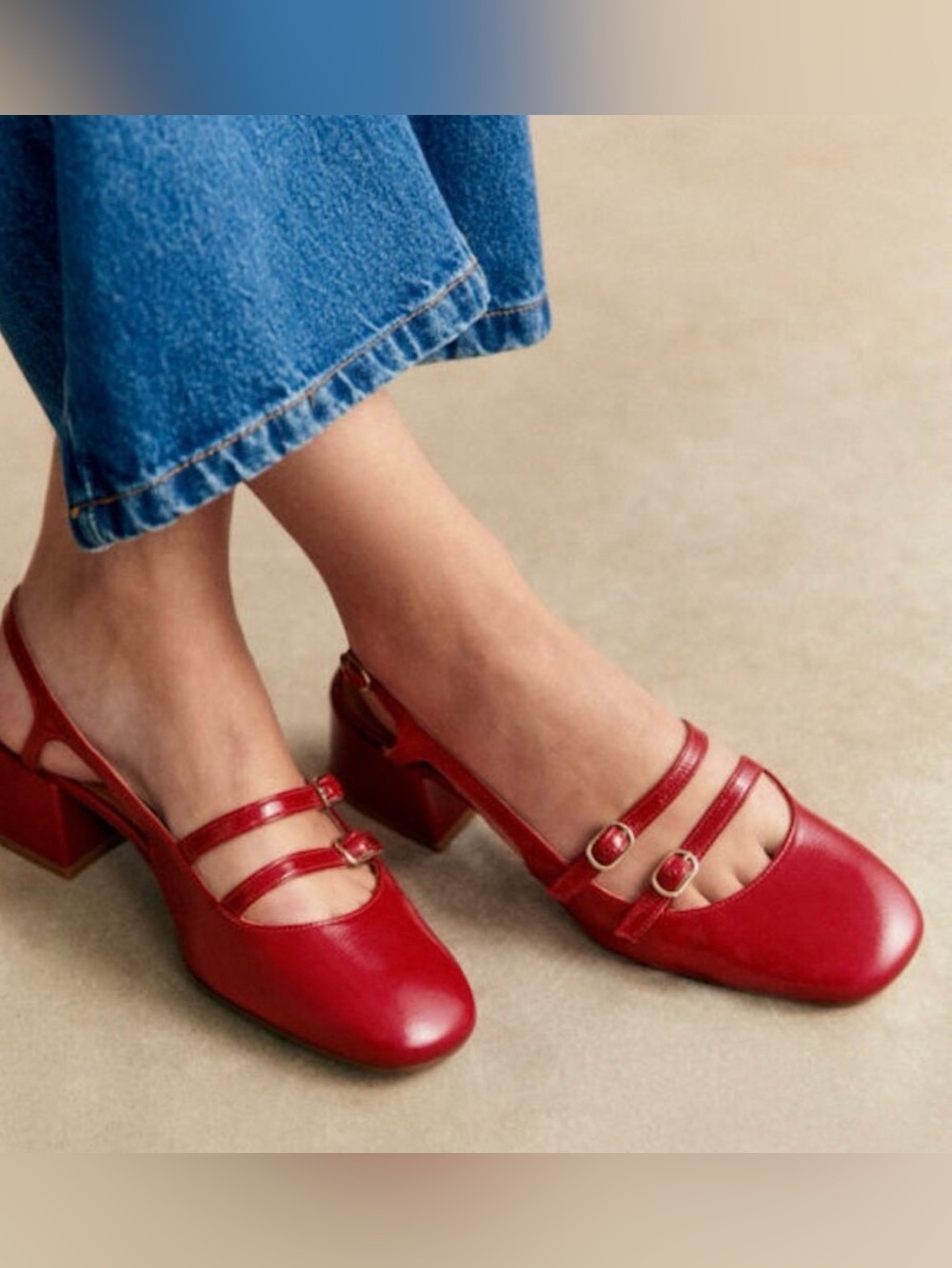 New Sezane Red Patent Paula Babies Slingback Heels, 38